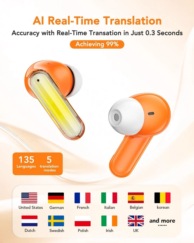 Alt view image 4 of 5 - BNARQP MS110 AI Translation Earbuds, Bluetooth Translator Earbuds with App, 40H Playtime with Charging Case, IPX5 Water-Resistant Wireless Earbuds for Travel, Meetings & Language Learning
