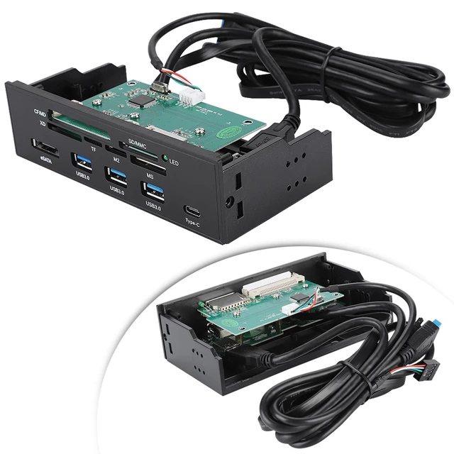 Alt view image 2 of 5 - Hamwesh Internal Card Reader, 5.87 Inch USB 3.0 Hub with 5 Ports 6 Card Slots Multifunction Interface, Equipped with ESATA and USB 3.1 Port for .25 Inch Drive Bay