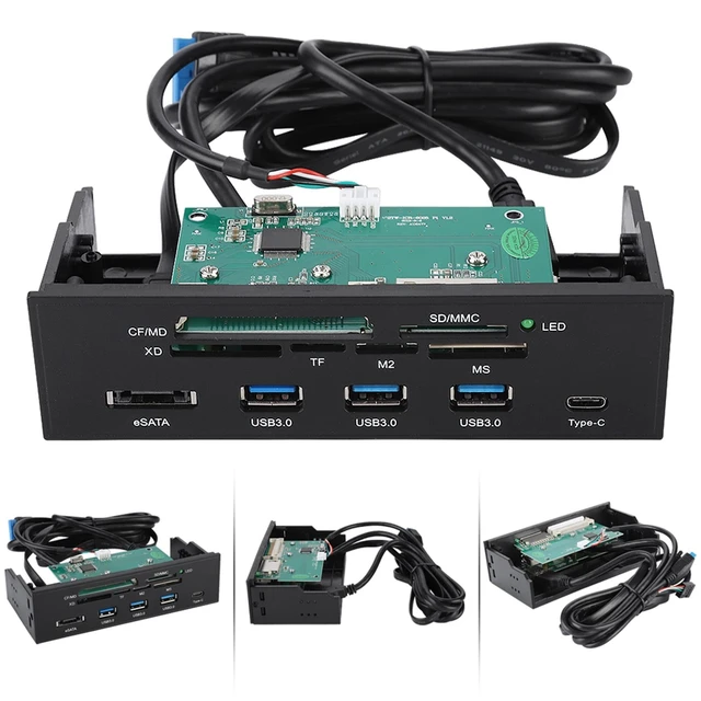 Alt view image 4 of 5 - Hamwesh Internal Card Reader, 5.87 Inch USB 3.0 Hub with 5 Ports 6 Card Slots Multifunction Interface, Equipped with ESATA and USB 3.1 Port for .25 Inch Drive Bay