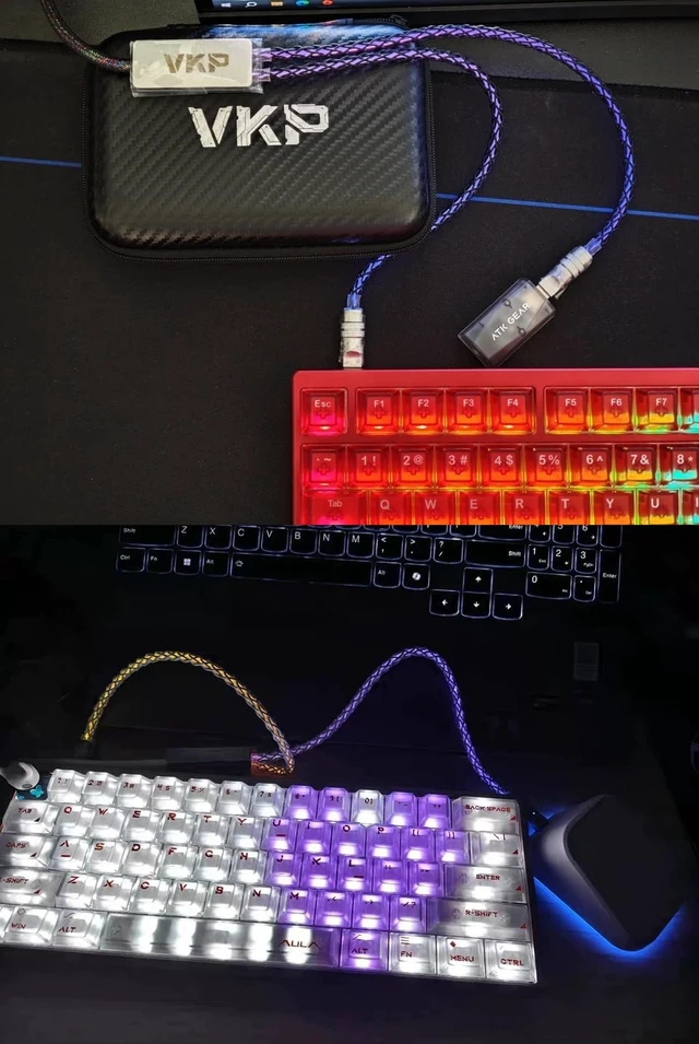 Alt view image 3 of 5 - 2-IN-1 USB C Dual 8K Mechanical Keyboard Magnetic Axis Cable , Thick Braided RGB Flash Cable, Stable Without Interruption, Metal Aviation Plug for Mechanical Keyboards/Mice/Hubs, 1.5Meter (Black)