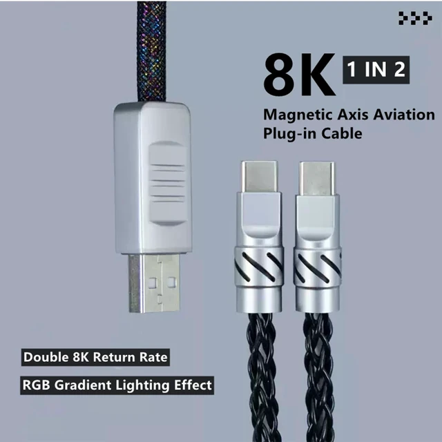 Alt view image 2 of 5 - 2-IN-1 USB C Dual 8K Mechanical Keyboard Magnetic Axis Cable , Thick Braided RGB Flash Cable, Stable Without Interruption, Metal Aviation Plug for Mechanical Keyboards/Mice/Hubs, 1.5Meter (Black)