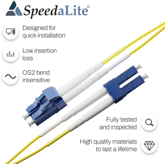 Alt view image 5 of 5 - SpeedaLite 5PK LC to LC Single Mode Fiber Patch Cable OS2 1m/3.3ft