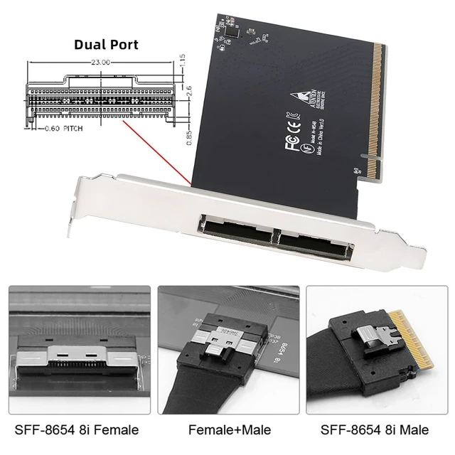 Alt view image 2 of 5 - CY External Slimline Dual SFF-8654 8X 74Pin to Detachable PCIE 16X Express 3.0 PCIE4.0 Raid Card VROC Raid0 Hyper Adapter