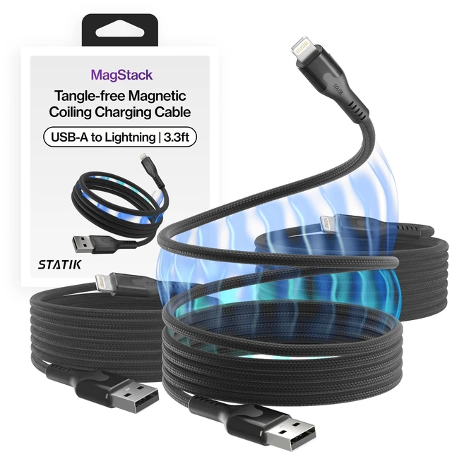 Main image of Statik MagStack USB A to Lightning Coiling Magnetic Charging Cable, 12W