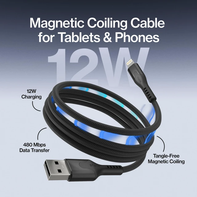 Alt view image 2 of 5 - Statik MagStack USB A to Lightning Coiling Magnetic Charging Cable, 12W