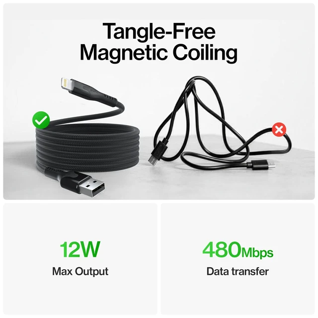 Alt view image 3 of 5 - Statik MagStack USB A to Lightning Coiling Magnetic Charging Cable, 12W
