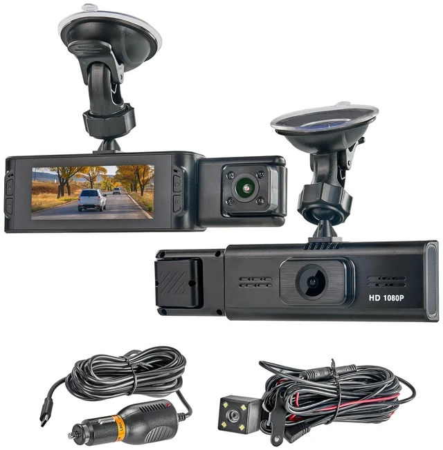 Main image of YourBrand 3 Channel Dash Cam, 1080P Front Inside and Rear Car Camera Recorder, 64GB SD Card Included, IR Night Vision, 24H Parking Monitor, Loop Recording