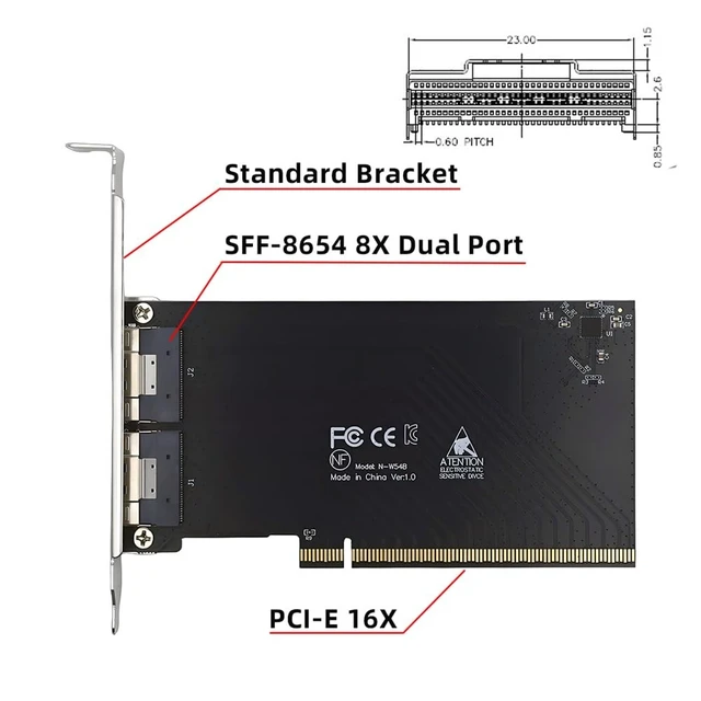 Alt view image 4 of 5 - Xiwai External Dual SFF-8654 8X 74Pin Slimline to PCIE4.0 PCIE 16X Express 3.0 Raid Card VROC Raid0 Hyper Adapter