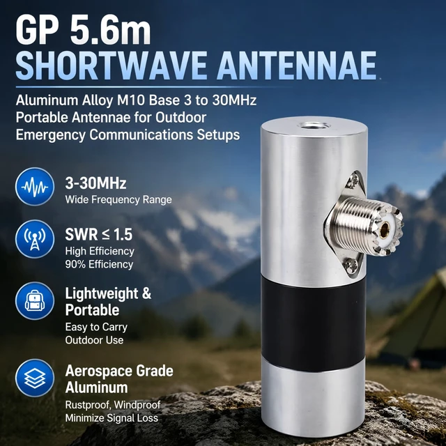 Alt view image 4 of 5 - GOWENIC Portable Shortwave Radio Antenna, GP 5.6M Aluminum Alloy Shortwave Antennae with M10 Standard Threaded Base for HF Bands Amateur Radio