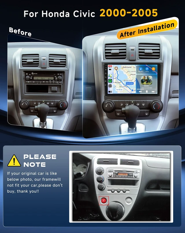 Alt view image 2 of 5 - Driauto Car Stereo for Honda CRV 2007 2008 2009 2010 2011 Wireless Carplay