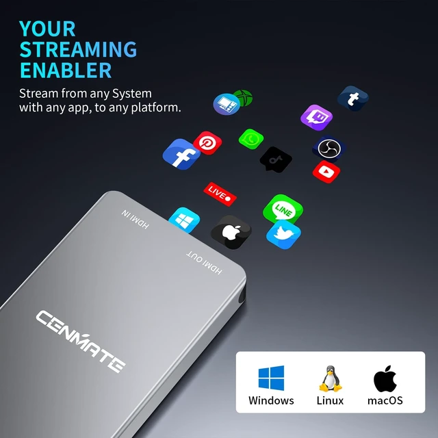Alt view image 4 of 5 - CENMATE Aluminum HDMI Capture Card, USB 3.0 1080P 60FPS Audio Video Capture Card for Streaming/Gaming/Video Conference, 4K@30Hz Input & Pass-Through Capture Card for Nintendo Switch/PS5/Xbox/Camera/PC