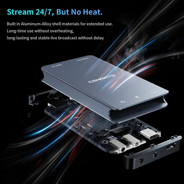 Alt view image 5 of 5 - CENMATE Aluminum HDMI Capture Card, USB 3.0 1080P 60FPS Audio Video Capture Card for Streaming/Gaming/Video Conference, 4K@30Hz Input & Pass-Through Capture Card for Nintendo Switch/PS5/Xbox/Camera/PC