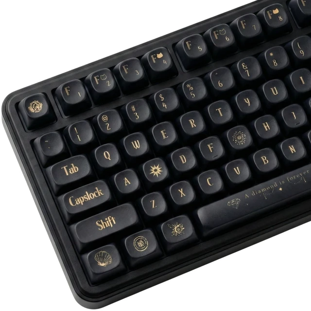Main image of Thyrnovyn 128 Keys Black Gold MOA Profile Keycaps Set, PBT Dye Sublimation Keycaps for Mechanical Keyboard, Vintage Gothic Style Keycap Set for MX Switches, Fits 61/68/75/84/87/96/98/104/108 Layouts