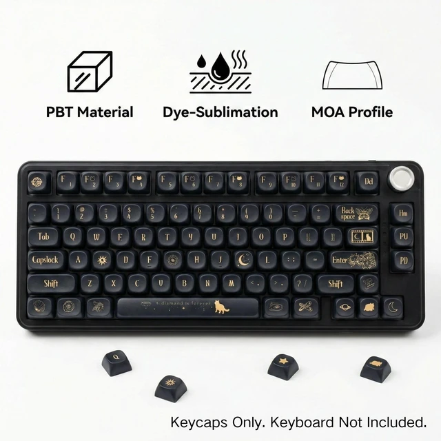 Alt view image 2 of 5 - Thyrnovyn 128 Keys Black Gold MOA Profile Keycaps Set, PBT Dye Sublimation Keycaps for Mechanical Keyboard, Vintage Gothic Style Keycap Set for MX Switches, Fits 61/68/75/84/87/96/98/104/108 Layouts