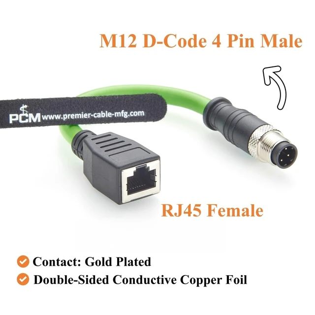 Alt view image 2 of 5 - PROFINET M12 D-Code 4 Pin Male to RJ45 Female Industrial Ethernet Cable CAT5e SFTP Shielded IP67 100Mbps High Flex Cable for EtherCAT, EtherNet/IP, PLC, Robot, Sensor, Automation Systems(0.2m/0.66FT)