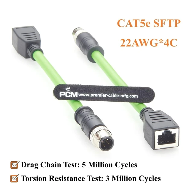 Alt view image 3 of 5 - PROFINET M12 D-Code 4 Pin Male to RJ45 Female Industrial Ethernet Cable CAT5e SFTP Shielded IP67 100Mbps High Flex Cable for EtherCAT, EtherNet/IP, PLC, Robot, Sensor, Automation Systems(0.2m/0.66FT)