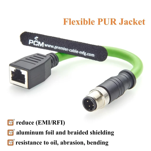 Alt view image 4 of 5 - PROFINET M12 D-Code 4 Pin Male to RJ45 Female Industrial Ethernet Cable CAT5e SFTP Shielded IP67 100Mbps High Flex Cable for EtherCAT, EtherNet/IP, PLC, Robot, Sensor, Automation Systems(0.2m/0.66FT)