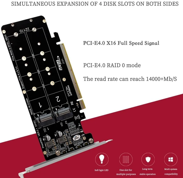 Alt view image 3 of 5 - PH44PRO Dual-Sided 4* M.2 M-Key NVME to PCIe X16 Splitter Card 4 * 32Gbps 2U Server RAID Array Expansion Adapter Support 2242 2260 2280 22110 SSD