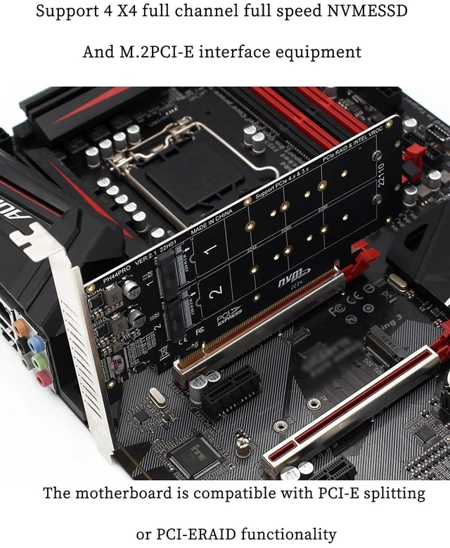 Alt view image 5 of 5 - PH44PRO Dual-Sided 4* M.2 M-Key NVME to PCIe X16 Splitter Card 4 * 32Gbps 2U Server RAID Array Expansion Adapter Support 2242 2260 2280 22110 SSD