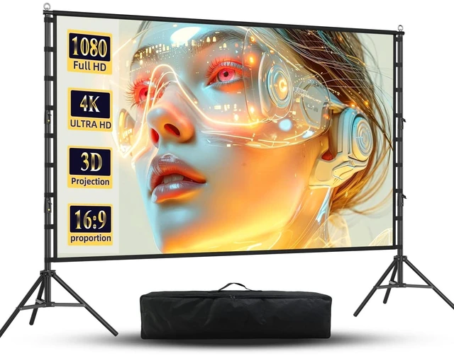 Main image of 200 inch Projector Screen with Stand,Portable Heavy Duty Bracket Projector Screen 16:9 4K HD Rear Front Projection Movie Screen with Carry Bag Support Height Adjustable Stand for Home Theater