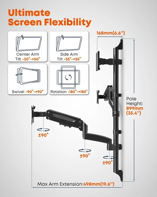 Alt view image 3 of 5 - PUTORSEN Triple Monitor Wall Mount for Up to 49" Screens, Holds 44 lbs