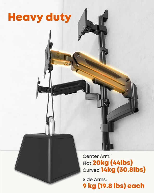 Alt view image 4 of 5 - PUTORSEN Triple Monitor Wall Mount for Up to 49" Screens, Holds 44 lbs