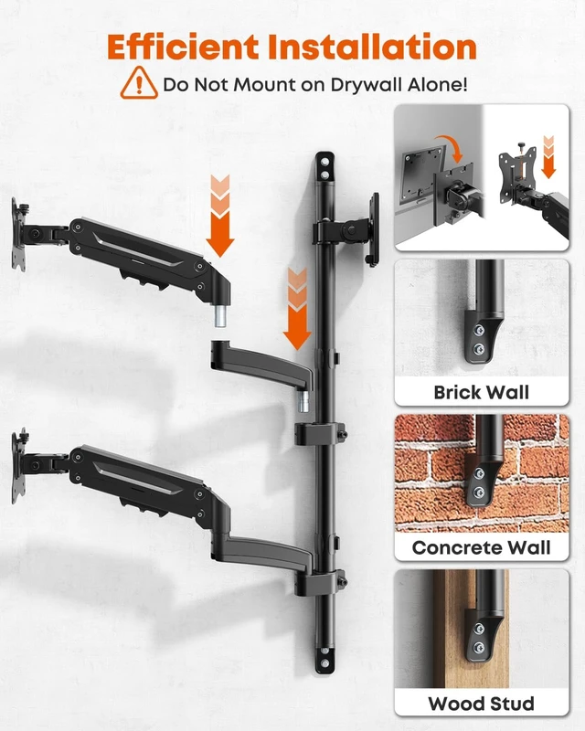 Alt view image 5 of 5 - PUTORSEN Triple Monitor Wall Mount for Up to 49" Screens, Holds 44 lbs