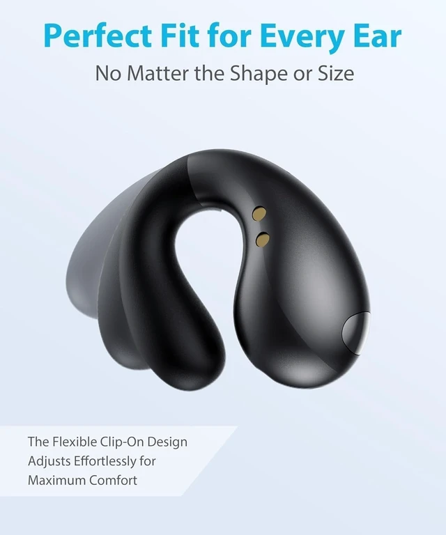 Alt view image 3 of 5 - Boytond Ultra Open Ear Earbuds - Ergonomic Clip-On Earbuds, Small Bone Conduction Over-The-Ear Headphones with Waterproof Design, Perfect Running Headphones for Sports and Fitness, Onyx Black