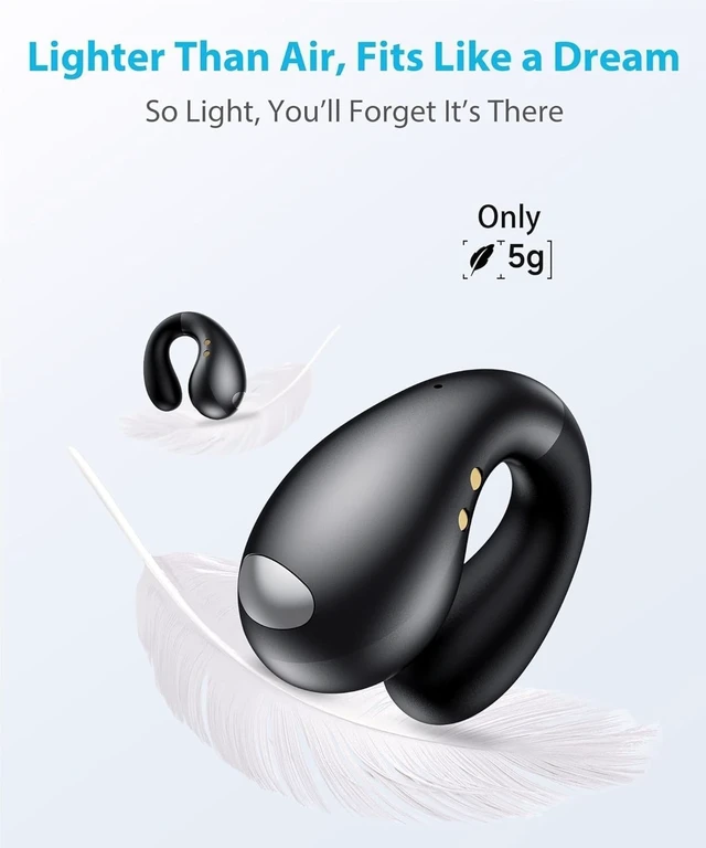 Alt view image 4 of 5 - Boytond Ultra Open Ear Earbuds - Ergonomic Clip-On Earbuds, Small Bone Conduction Over-The-Ear Headphones with Waterproof Design, Perfect Running Headphones for Sports and Fitness, Onyx Black