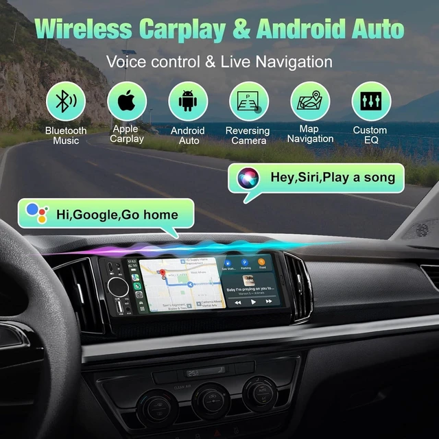 Alt view image 2 of 5 - Single Din Radio for Car - Supports Apple Carplay & Android Auto6.28 inch Single Din Touchscreen Radio with BluetoothBackup CameraEnhanced MicUSB SWC RCAEQFM (Black)