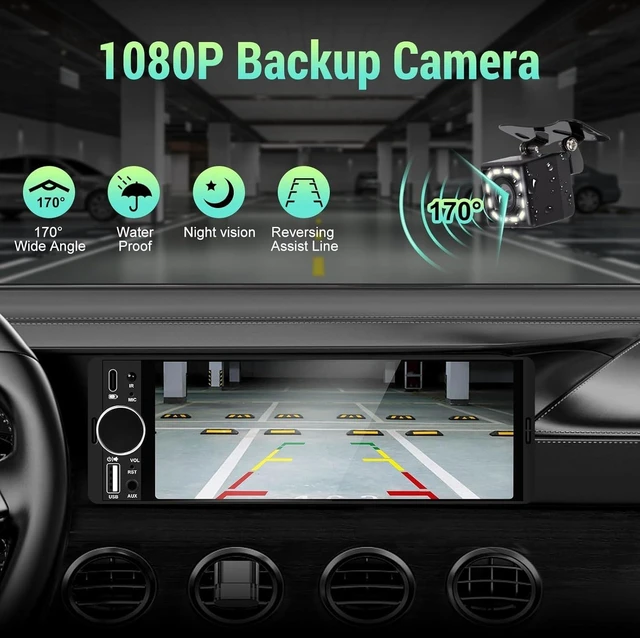 Alt view image 4 of 5 - Single Din Radio for Car - Supports Apple Carplay & Android Auto6.28 inch Single Din Touchscreen Radio with BluetoothBackup CameraEnhanced MicUSB SWC RCAEQFM (Black)