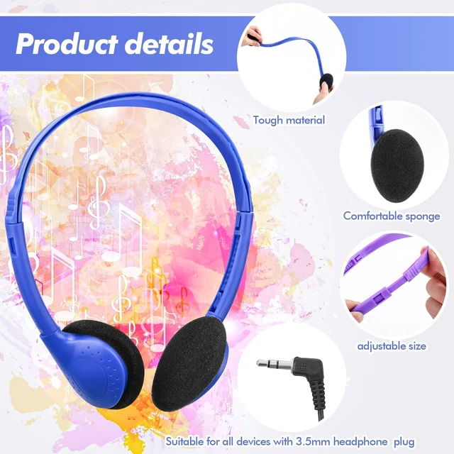 Alt view image 3 of 5 - Xuhal 200 Pack Headphones Bulk Earphones for Adults with 3.5 mm Plug Wired on Ear for Church Christian Sunday School Library(Multicolor)