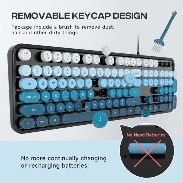 Alt view image 3 of 5 - Dilter Wired Computer Keyboard, 104 Keys Full Size Typewriter Keyboards with Number Pad, USB Plug and Play Keyboard for Windows 7 8 10 11, PC, Laptop, Desktop (Black Blue)