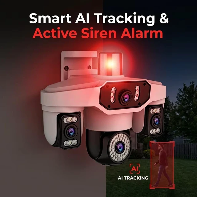 Alt view image 2 of 5 - Yoosee 4 Lens Wifi 14MP Security Outdoor Camera, Smart Night Vision/Two Way Intercom/Motion Alarm/Human Tracking/TF Card Cloud Recording, Network Surveillance CCTV with 2m Power(APP NO Ads) (4 Lens)