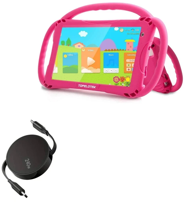 Main image of BoxWave Cable Compatible with TOPELOTEK Kids Tablet KIDS708 (7 in) - PD miniSync (240W), Retractable PD 240W Portable USB Type-C Cable - Jet Black
