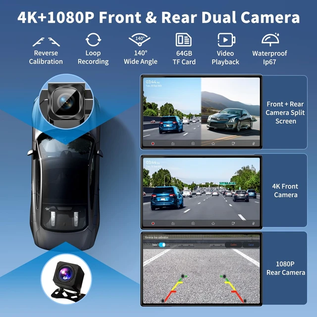 Alt view image 4 of 5 - Wireless Carplay 11.3" A pple Carplay Screen for Car with 4K Dash Cam 1080P Backup Camera, Car Stereo for Carplay & Android Auto GPS Navigation/Bluetooth/Mirror Link/Voice Control/AUX/FM/Siri