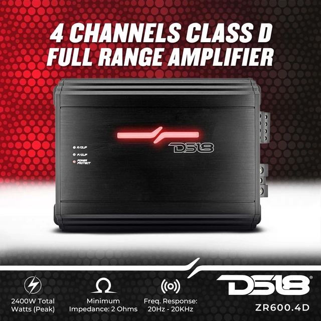 Alt view image 2 of 5 - DS18 ZR600.4D Car Amplifier 4-Channel Stereo Full Range Amp Class D 150 x 4 @ 4-ohm Watts RMS - Adjustable Frequency High/Low Pass Settings - Best Car Stereo Amp