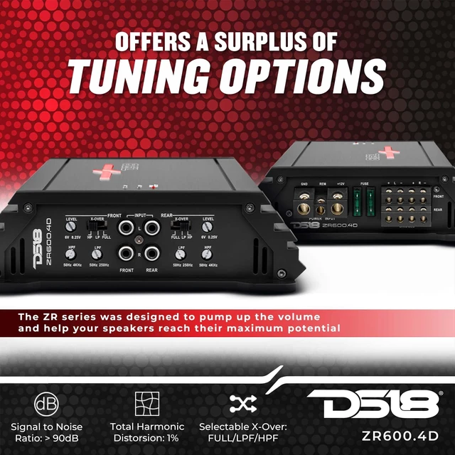 Alt view image 3 of 5 - DS18 ZR600.4D Car Amplifier 4-Channel Stereo Full Range Amp Class D 150 x 4 @ 4-ohm Watts RMS - Adjustable Frequency High/Low Pass Settings - Best Car Stereo Amp
