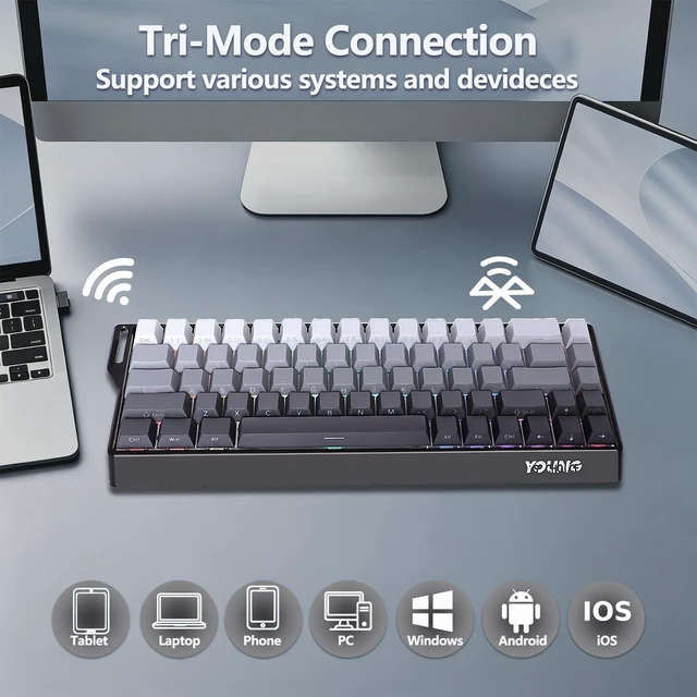 Alt view image 3 of 5 - Adventurers WIN68 60% Mechanical Gaming Keyboard,BT5.0/2.4GHz/USB-C