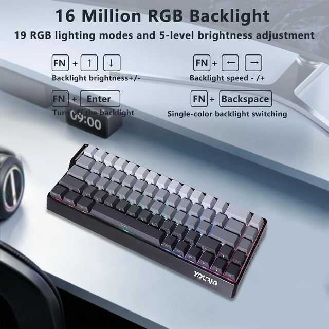 Alt view image 4 of 5 - Adventurers WIN68 60% Mechanical Gaming Keyboard,BT5.0/2.4GHz/USB-C