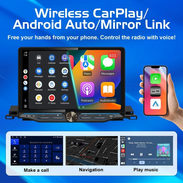 Alt view image 4 of 5 - Upgraded 8-Core Car Radio Stereo for Toyota Highlander 2014-2019, 4GB+64GB Head Unit with 1280800 HD 10.1" Touchscreen with Wireless CarPlay Android Auto, Knob Buttons, Factory Camera SWC Compa