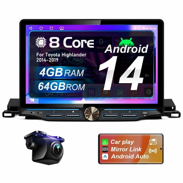 Main image of Upgraded 8-Core Car Radio Stereo for Toyota Highlander 2014-2019, 4GB+64GB Head Unit with 1280800 HD 10.1" Touchscreen with Wireless CarPlay Android Auto, Knob Buttons, Factory Camera SWC Compa
