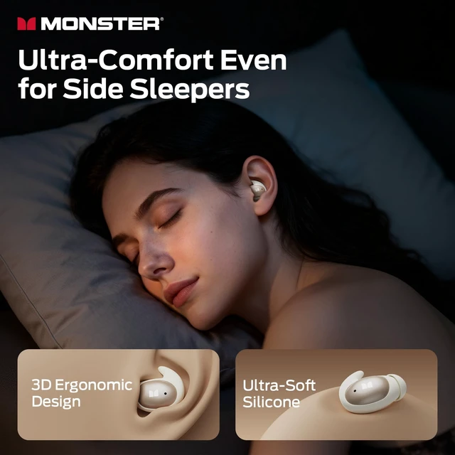Alt view image 2 of 5 - Monster Sleep Ear100 Ear Buds, Sleep Earbuds with Stereo Sound, Design for Side Sleepoth 6.0, ENC Noise Cancelling, IPX6 Waterproof Mini Headphones,White