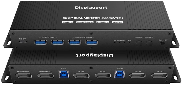 Main image of Displayport Kvm Switch 2 Monitors 2 Computers 4K 240Hz Hotkey Switching Dual Monitor kvm switches dp 2.1 1440p 144hz 165hz 240hz FreeSync G-SYNC Compatible with mac m1 pro