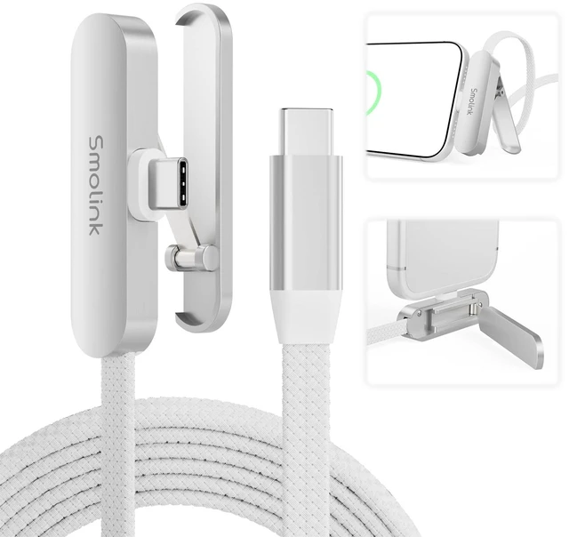 Main image of Smolink USB C to USB C Cable with Invisible Phone Stand, Right Angle, 10FT