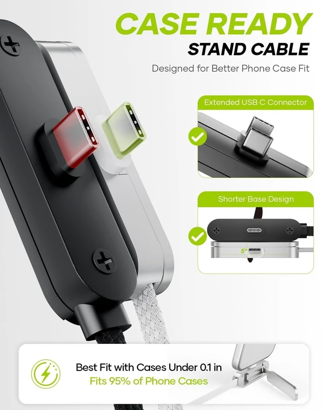 Alt view image 5 of 5 - Smolink USB C to USB C Cable with Invisible Phone Stand, Right Angle, 10FT