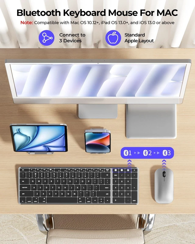 Alt view image 2 of 5 - seenda SKM64-2 Bluetooth Keyboard and Mouse Combo for Mac, MacBook and iPad