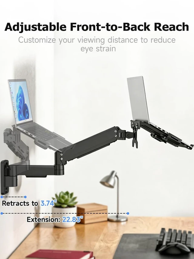 Alt view image 5 of 5 - suptek Single Monitor Wall Mount with Laptop Tray for 13 to 18 Inch, Gas Spring Monitor Arm Wall Mount Holds Up to 11KG/24lbs, Full Motion Adjustable,VESA Mount 75x75/100x100mm
