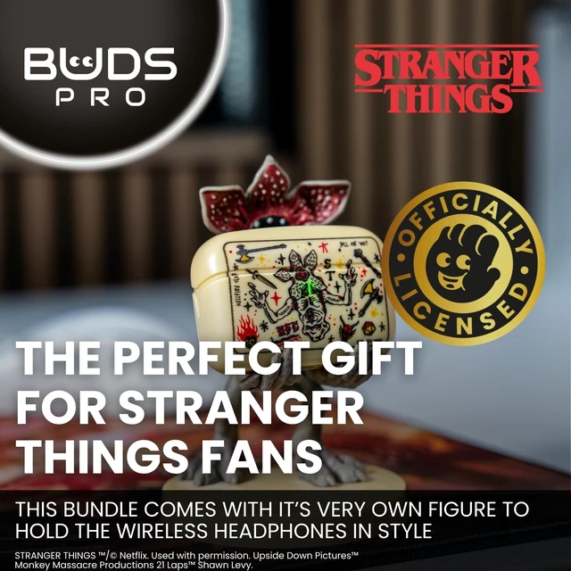 Alt view image 2 of 5 - Buds Pro Stranger Things Hellfire Club Wireless Bluetooth EarBuds & Phone Holder - In Ear Headphones with Microphone, 28+ Hours Playtime, Active Noise Cancelling Earbuds, IPX4 Rating & Charging