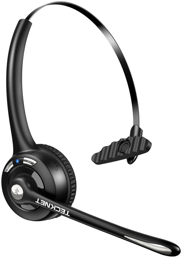 Main image of TECKNET Wireless Bluetooth Headset with Noise Cancelling Microphone, Single Ear On-Ear Headphones with Mute Button, Trucker Bluetooth Headset for Driving, Work, Office & Zoom Calls